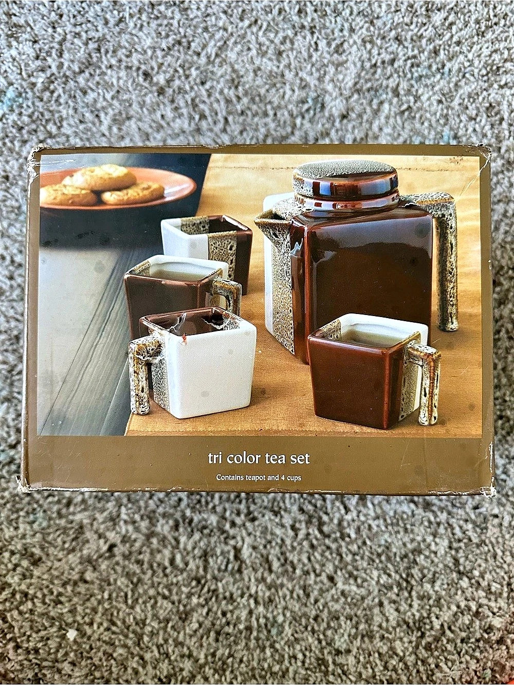 Pier 1 Imports Tri Color Tea Set Brown & White
